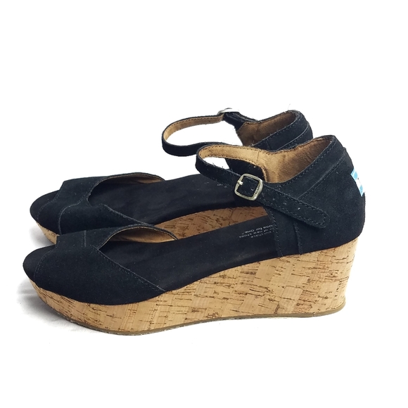 Toms Shoes - Toms black cork wedge sandals size W10